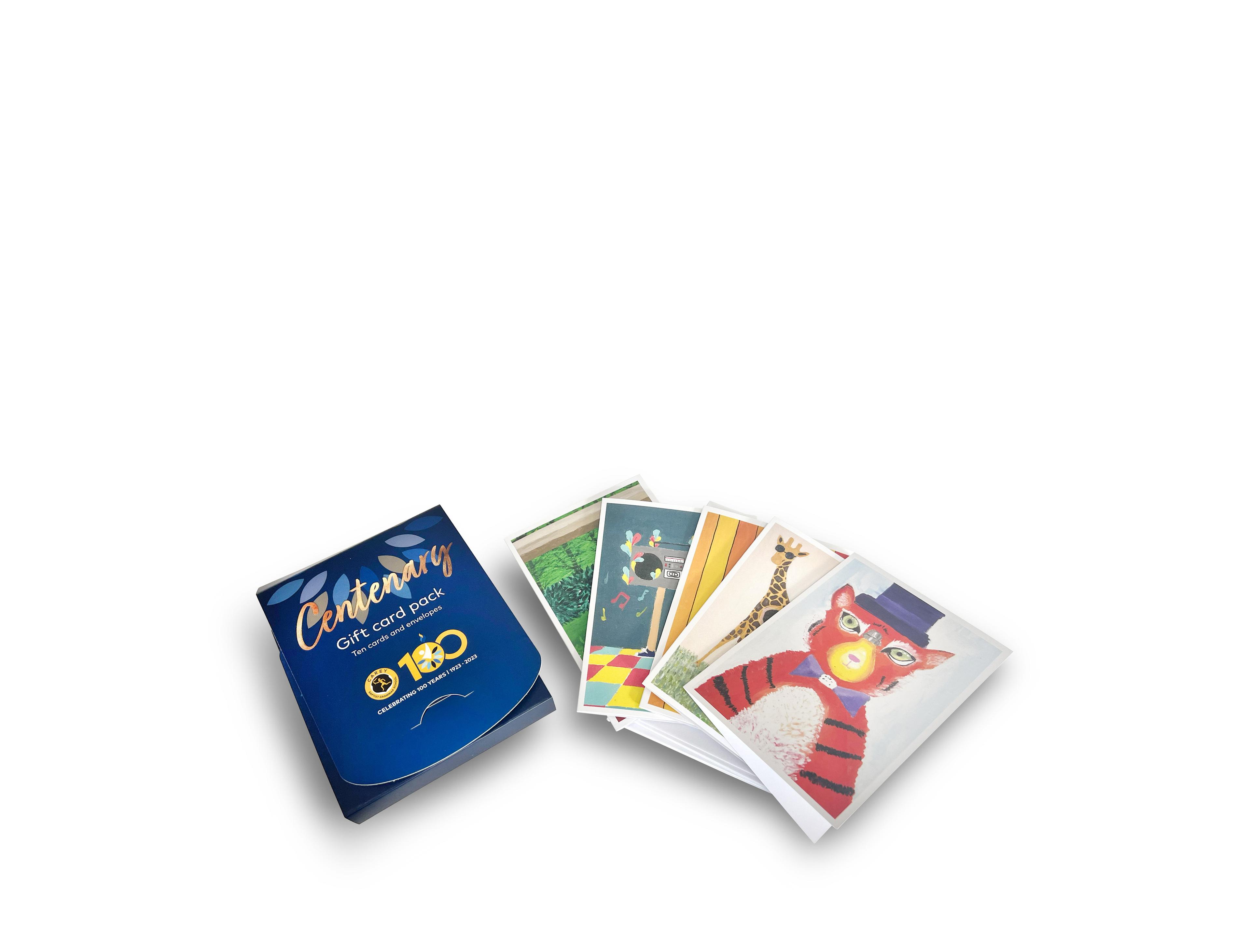 Centenary greeting card pack with five student artwork designs