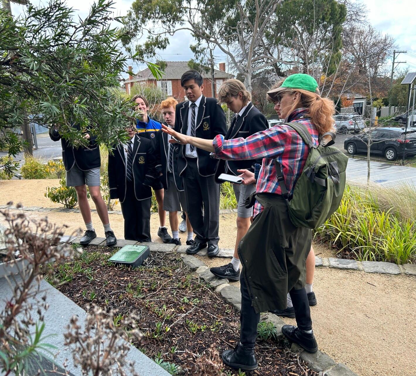 Students undertaking an audit of the existing biodiversity at Carey's Kew campus