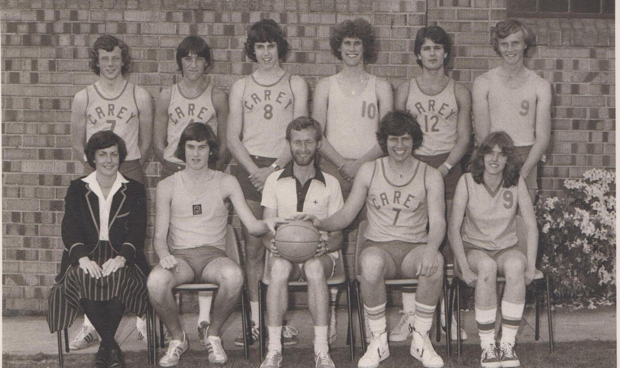 Julie Clarke (front row, left) with the Senior Open Basketball Team in 1979.