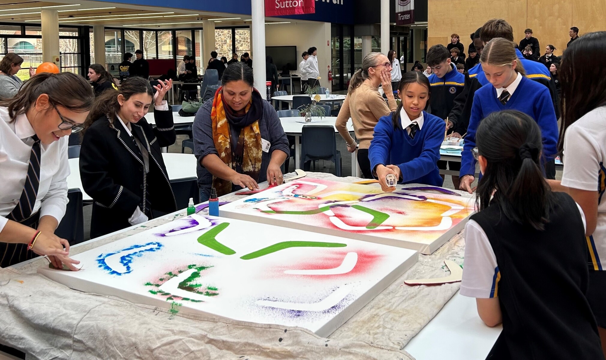 Yarn and learn: Middle and Senior School students came together to contribute to a Reconciliation Week artwork.