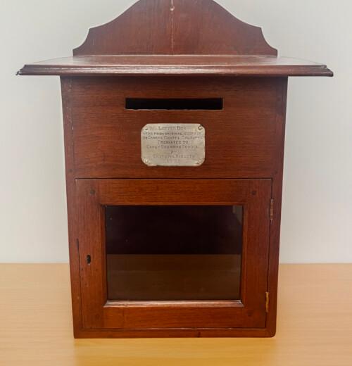 A letterbox made from the original doors of the Carey Baptist Church in Kolkata