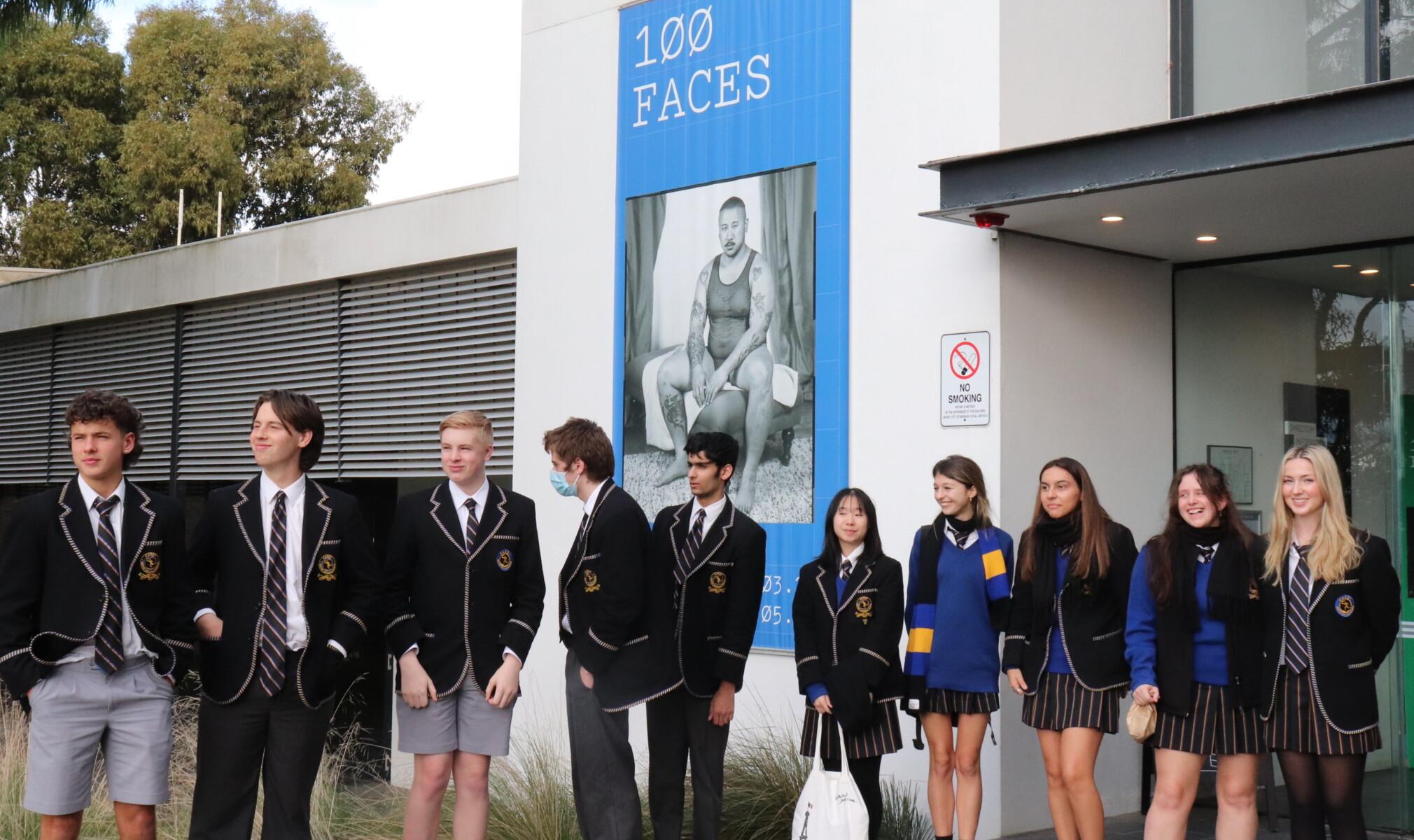 Year 11 VCE Media students at the 100 Faces exhibition