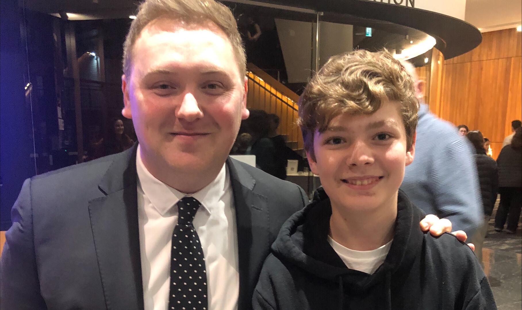 Hamish (Year 10) with Principal Trumpeter for the London Symphony Orchestra, James Fountain